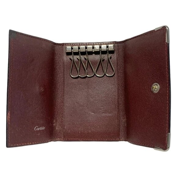 Auth Cartier Cabochon - Black Silver Leather Hardware Key Case - Picture 4 of 6